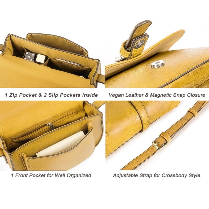AFKOMST Crossbody Bags for Women,Small Saddle Purse and Boho Cross Body Handbags,Vegan Leather, Yellow - Image 5
